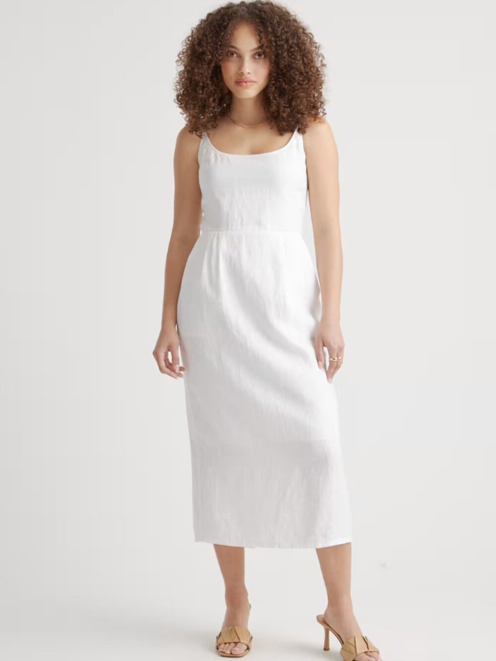 Quince 100% European Linen Scoop Neck Midi Dress, Size Medium